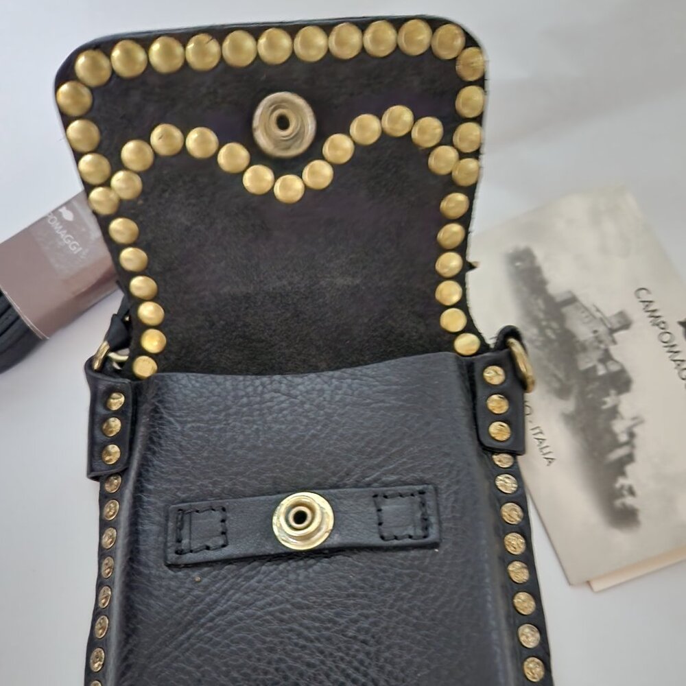 NEW Campomaggi Studded Phone Bag Black Gold Studs - Picture 3 of 5